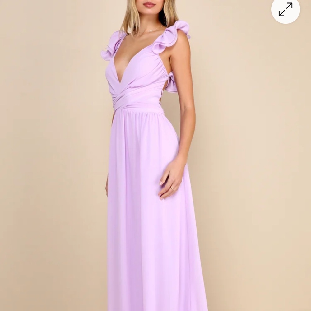 Lulu’s Lilac Ruffled Open-Back Evening Gown - Picture 8 of 9